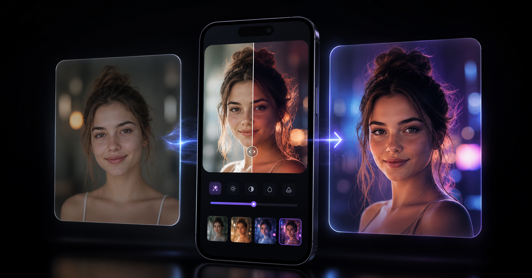 ChatMore shows a before and after AI photo transformation workflow
